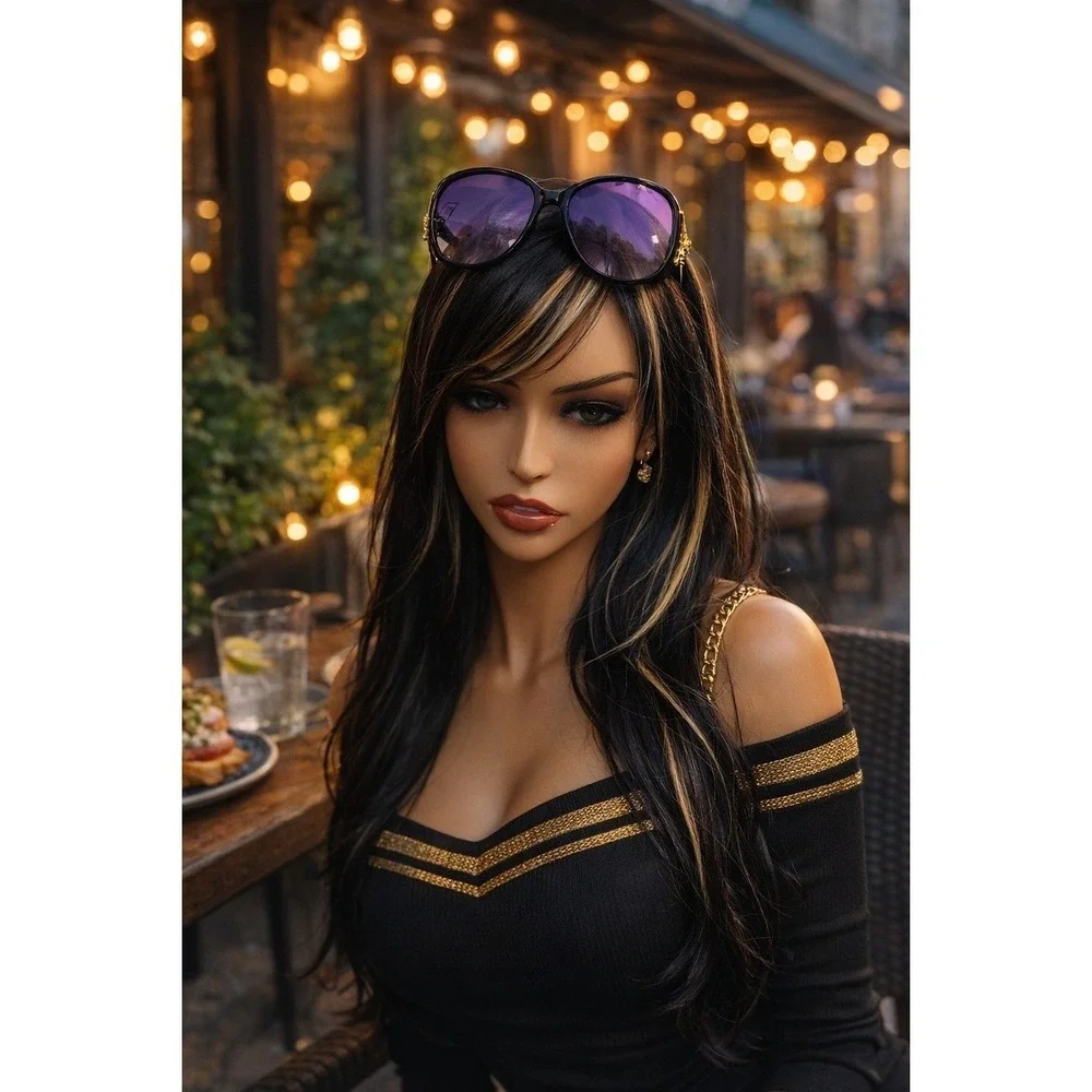 Oversized Round Black Sunglasses‎ Gold Sculptural Temple Purple Gradient Lens